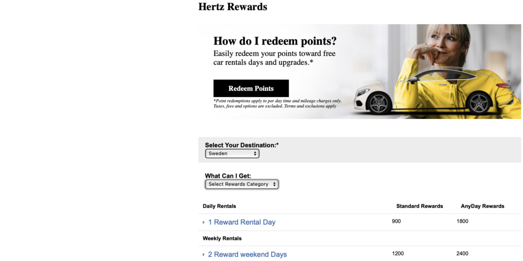 a screenshot of a car rental application